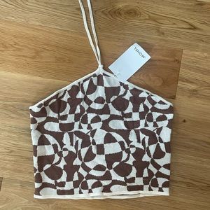 Halter Neck Knit Crop Top Abstract